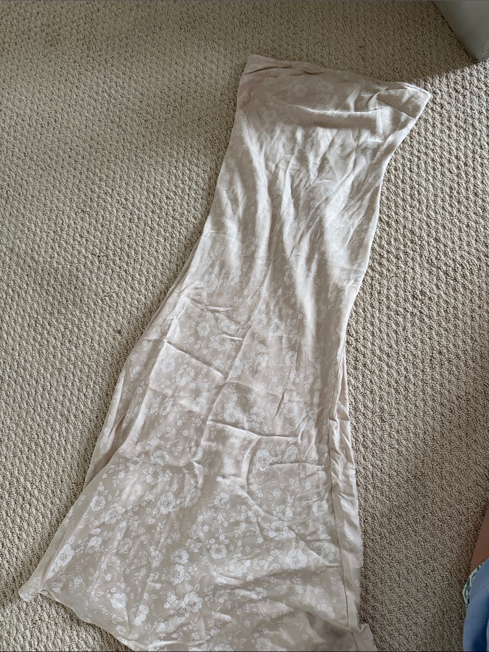 Strapless Floral Slip Dress in Light Beige